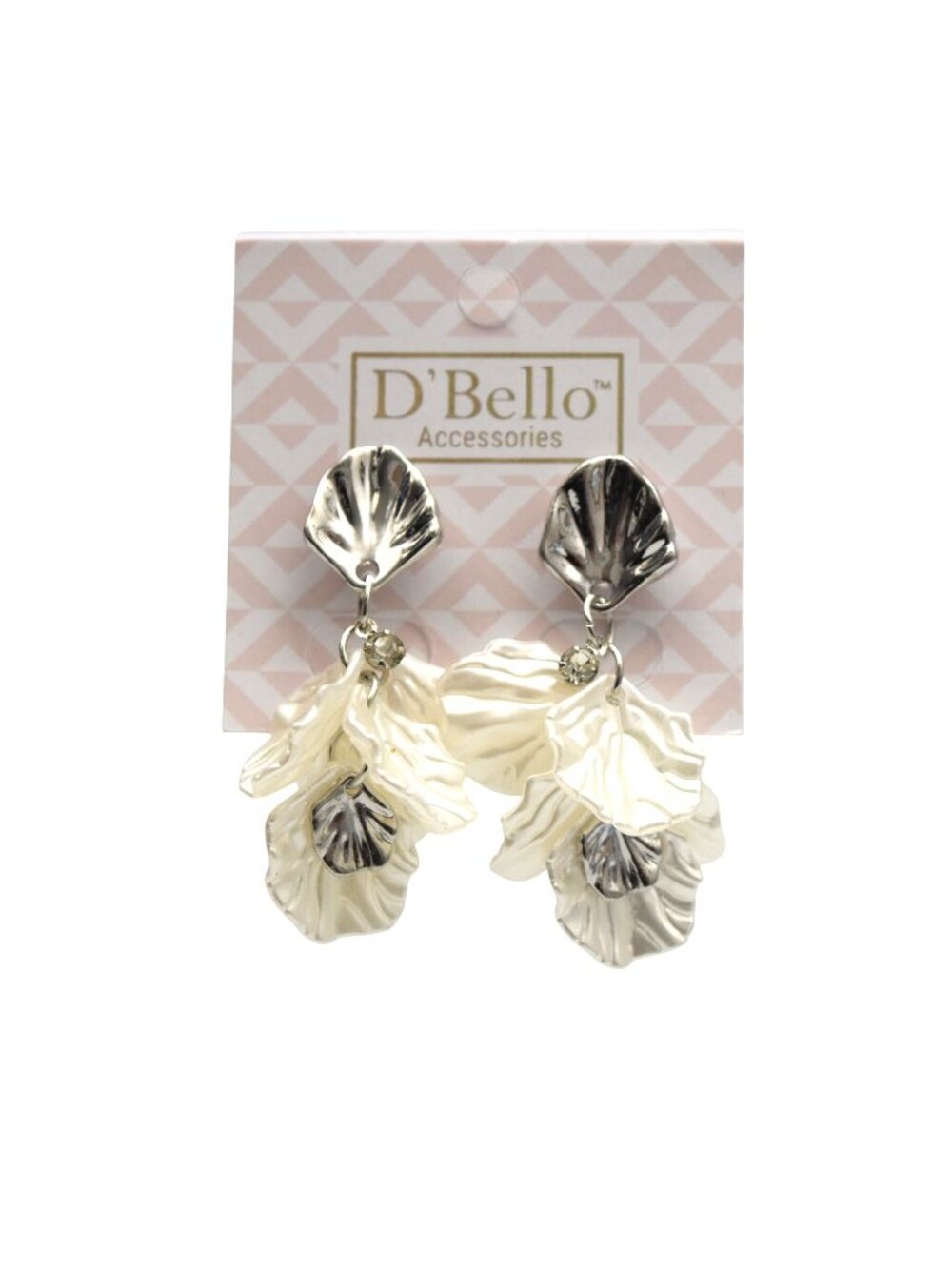 DBello Floral Drop Earrings Silver Cream Petals Lightweight New